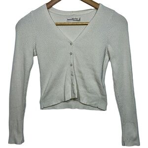 Abercrombie & Fitch Cream White Knit Long Sleeve V-Neck Cardigan Sweater Size XS